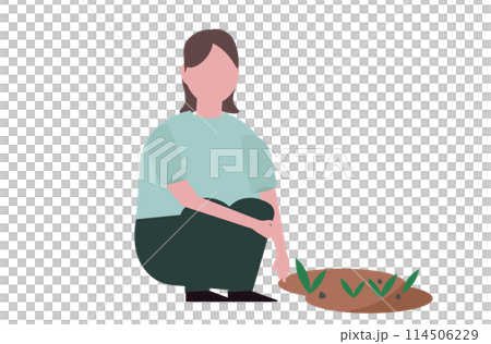一個女人在拔草。除草,雜草。向量 一個女人在拔草。除草,雜草。向量 114506229