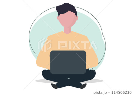 あぐらをかいてスマホをいじる男性。ベクターイラスト あぐらをかいてスマホをいじる男性。ベクターイラスト 114506230