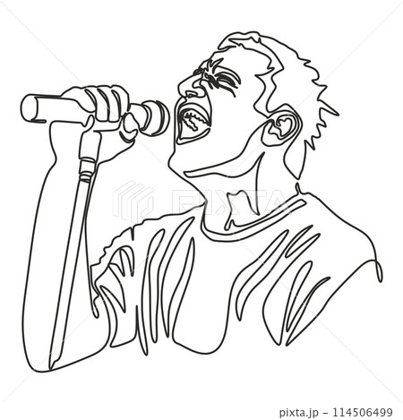 One continuous line Man singer silhouette, man singing on microphone vocalist singing to microphone One continuous line Man singer silhouette, man singing on microphone vocalist singing to microphone 114506499