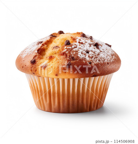 Fresh Baked Single Muffin Isolated on White Background. 114506908