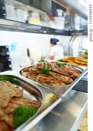 Variety of Food Displayed on Buffet Table 114506943