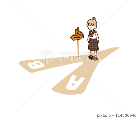 選択肢の岐路に立つ学生のイラスト　女の子 114506946