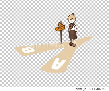 Illustration of a student girl standing at a crossroads Illustration of a student girl standing at a crossroads 114506946