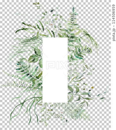 Frame with watercolor pastel wild flowers and leaves,  hand drawn wedding illustration 114506959