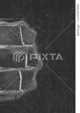 Dark concrete wall element detail architecture object brick grey pattern abstract background texture old design 114507405