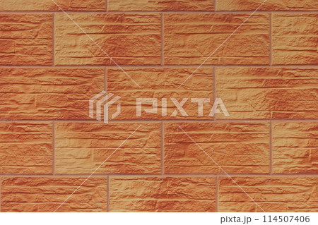 Brown-orange paint large brick blocks masonry wall texture background abstract pattern backdrop 114507406