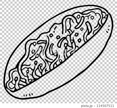 Fried noodles bread line drawing 114507511