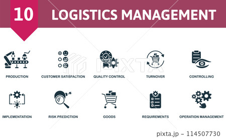 Logistics management set. Creative icons. Editable elements. 114507730