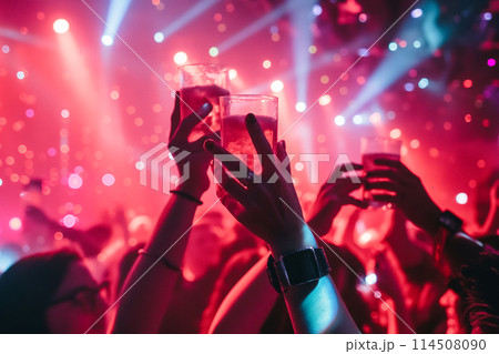 A group of people are celebrating with glasses of beer 114508090