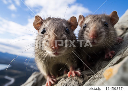 Two tourist rats climb a mountain. Adventure...のイラスト素材 [114508574] - PIXTA