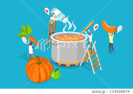 3D Isometric Flat Vector Illustration of Pampkin Soup, Autumn Mood 114508674