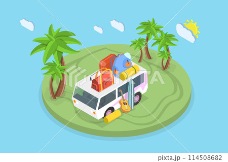 3D Isometric Flat Vector Illustration of Summer Vacation, Tropical Trip or Holidays 114508682