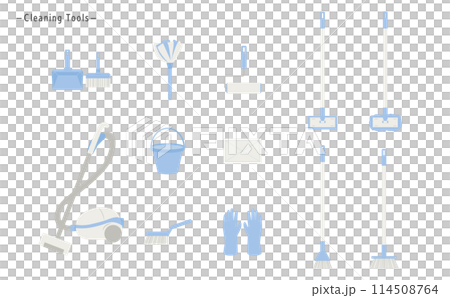 掃除道具の素材セット_主線なし_青色 掃除道具の素材セット_主線なし_青色 114508764