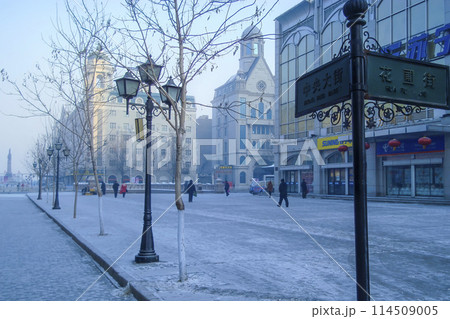 中国黒竜江省ハルビン・真冬の中央大街 / Zhongyang St., Harbin, China 114509005