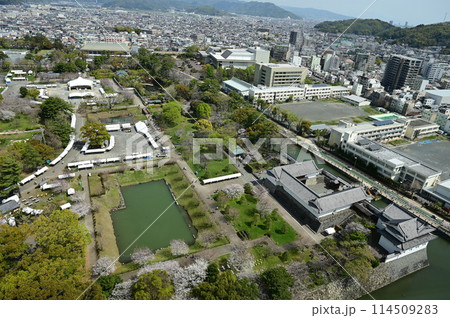 静岡県庁別館21階富士山展望ロビーの北側から見た駿府城公園 114509283