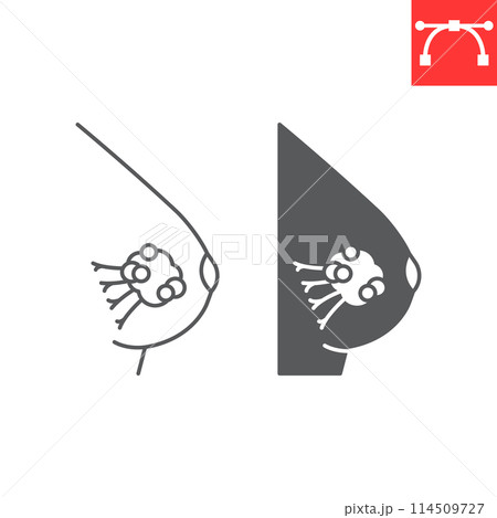 Breast cancer line and glyph icon 114509727