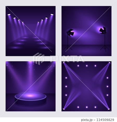 Realistic 3d violet lights mini composition set 114509829