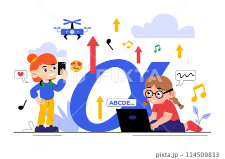 Flat hand drawn cartoon generation alpha composition 114509833