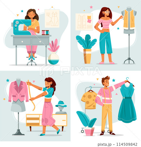 Hand drawn cartoon sewing composition set 114509842