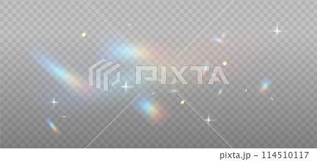 Rainbow reflection light prism effect on light background. Hologram glass dispersion, crystal flare leak shadow overlay. Vector illustration Rainbow reflection light prism effect on light background. Hologram glass dispersion, crystal flare leak shadow overlay. Vector illustration 114510117