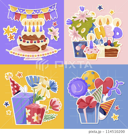 Hand drawn Birthday stickers set 114510200