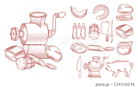 Butchery icons in hand drawn styleButchery in hand drawn style Butchery icons in hand drawn styleButchery in hand drawn style 114510234