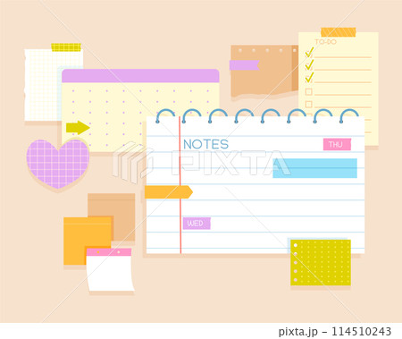 Paper notes flat cartoon composition 114510243