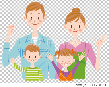 Family, parent and child, couple, dad posing in victory pose 114510331