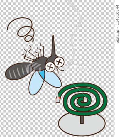 Mosquito coils and a dizzily collapsed mosquito 114510344