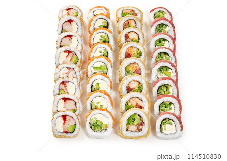 Colorful set of sushi rolls for Japanese themed party 114510830