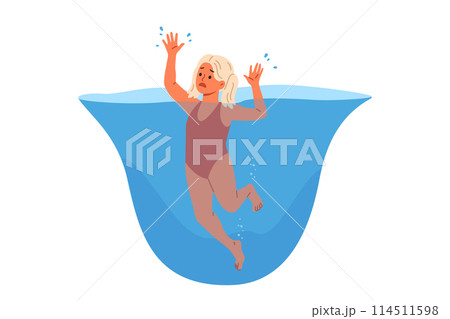 Little girl drowns in water and suffocates while swimming in pool, requiring help of lifeguards 114511598