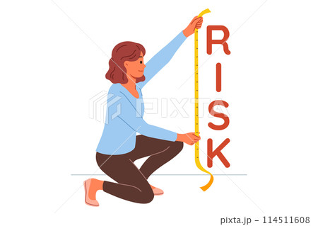 Woman measures possible risks when concluding business deal, using measuring tape 114511608