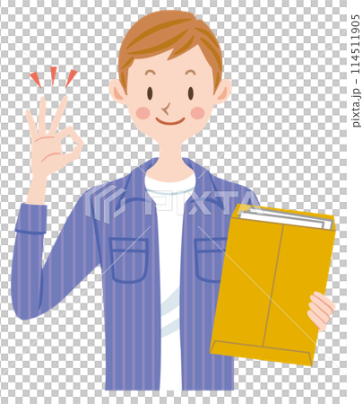 確定申告を提出する男性のイラスト　書類を提出 114511905