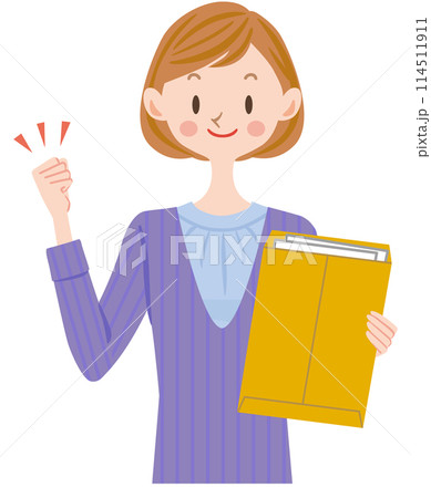 確定申告をする女性　書類を提出する 114511911