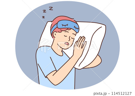 Tired guy sleep on pillow in bed Tired guy sleep on pillow in bed 114512127