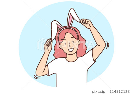 Smiling girl in bunny ears Smiling girl in bunny ears 114512128