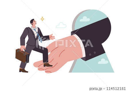 Businessman moves up career ladder and receives promotion thanks to patronage of boss 114512181