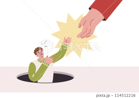 Helping hand for man who is in trouble and falls into manhole due to inattention or fatigue Helping hand for man who is in trouble and falls into manhole due to inattention or fatigue 114512216