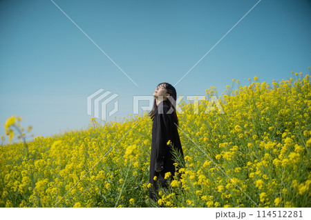 菜の花畑と女性 菜の花畑と女性 114512281