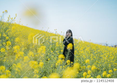 菜の花と女性 菜の花と女性 114512408