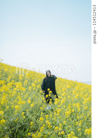 菜の花と女性 114512413