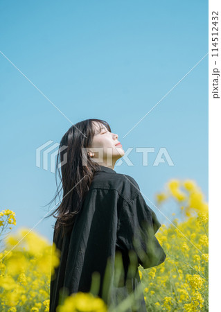 菜の花と女性 114512432