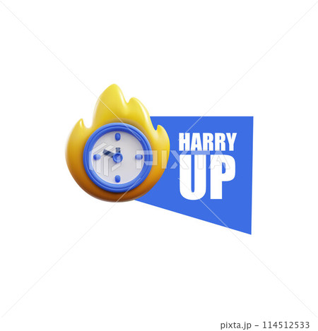 Burning stopwatch with harry up lettering realistic 3d vector icon, blue timer with fire flame, deadline time management Burning stopwatch with harry up lettering realistic 3d vector icon, blue timer with fire flame, deadline time management 114512533