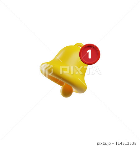 Notification bell with new message icon 3D vector, yellow ringing bell with new notification for social media reminder Notification bell with new message icon 3D vector, yellow ringing bell with new notification for social media reminder 114512538