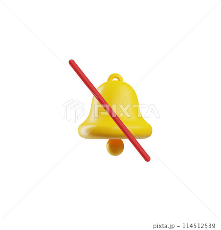 Canceled notification or reminder bell crossed out 3D vector icon, yellow ringing bell muted notification turn off alarm Canceled notification or reminder bell crossed out 3D vector icon, yellow ringing bell muted notification turn off alarm 114512539