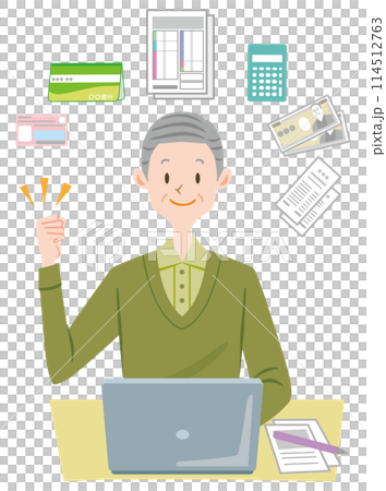 お金について説明するシニアの男性　確定申告の申請 114512763