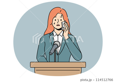 Anxious woman afraid of public speaking 114512766