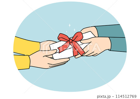 Person greeting friend with present 114512769