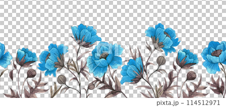 seamless border with blue poppies. watercolor drawing, frame with wildflowers 114512971