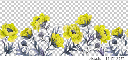 seamless border with yellow poppies. watercolor drawing, frame with wildflowers 114512972